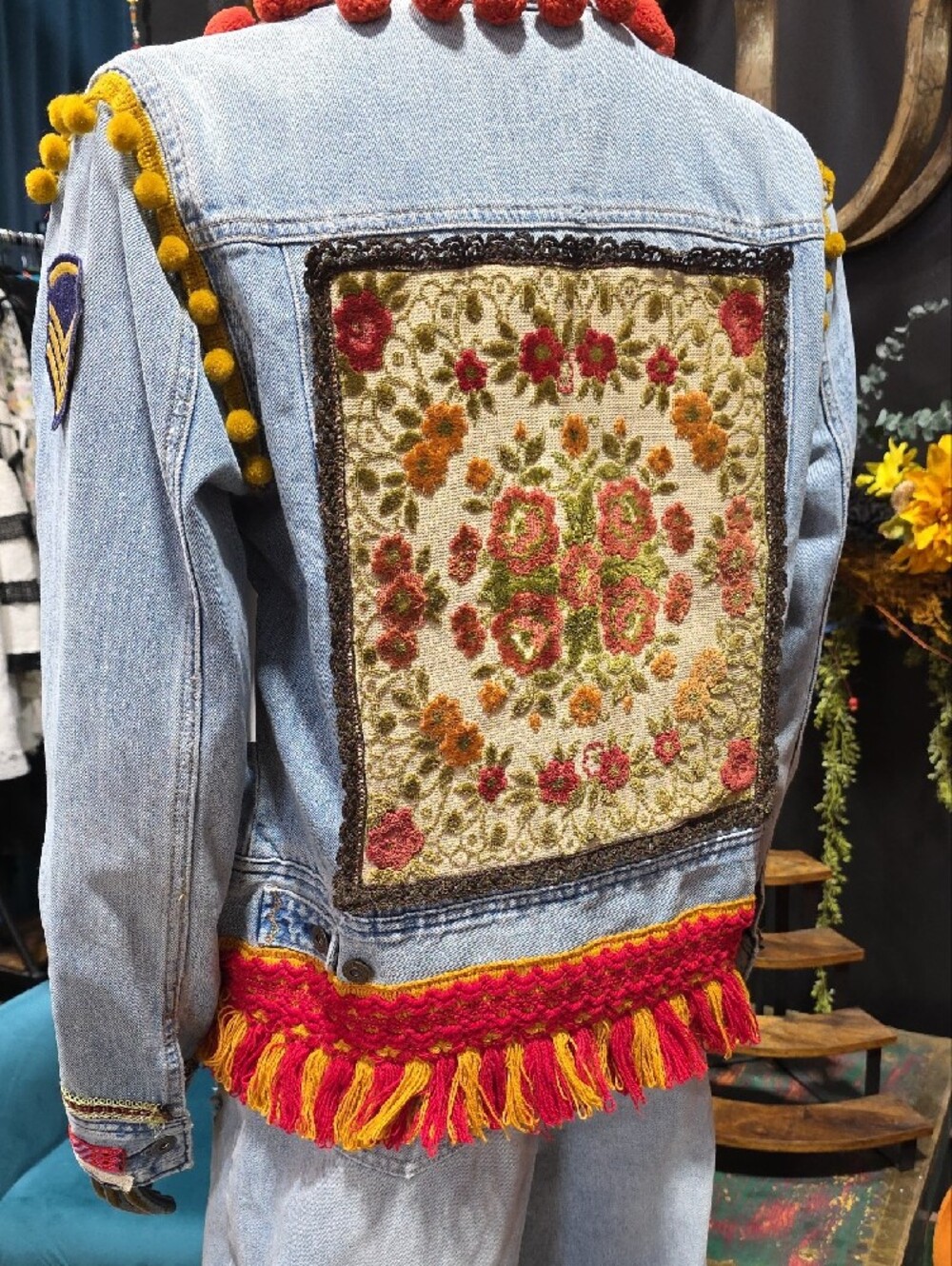 Artisan Embellished Light Wash Denim Jean Jacket -OOAK - Picture 13 of 16